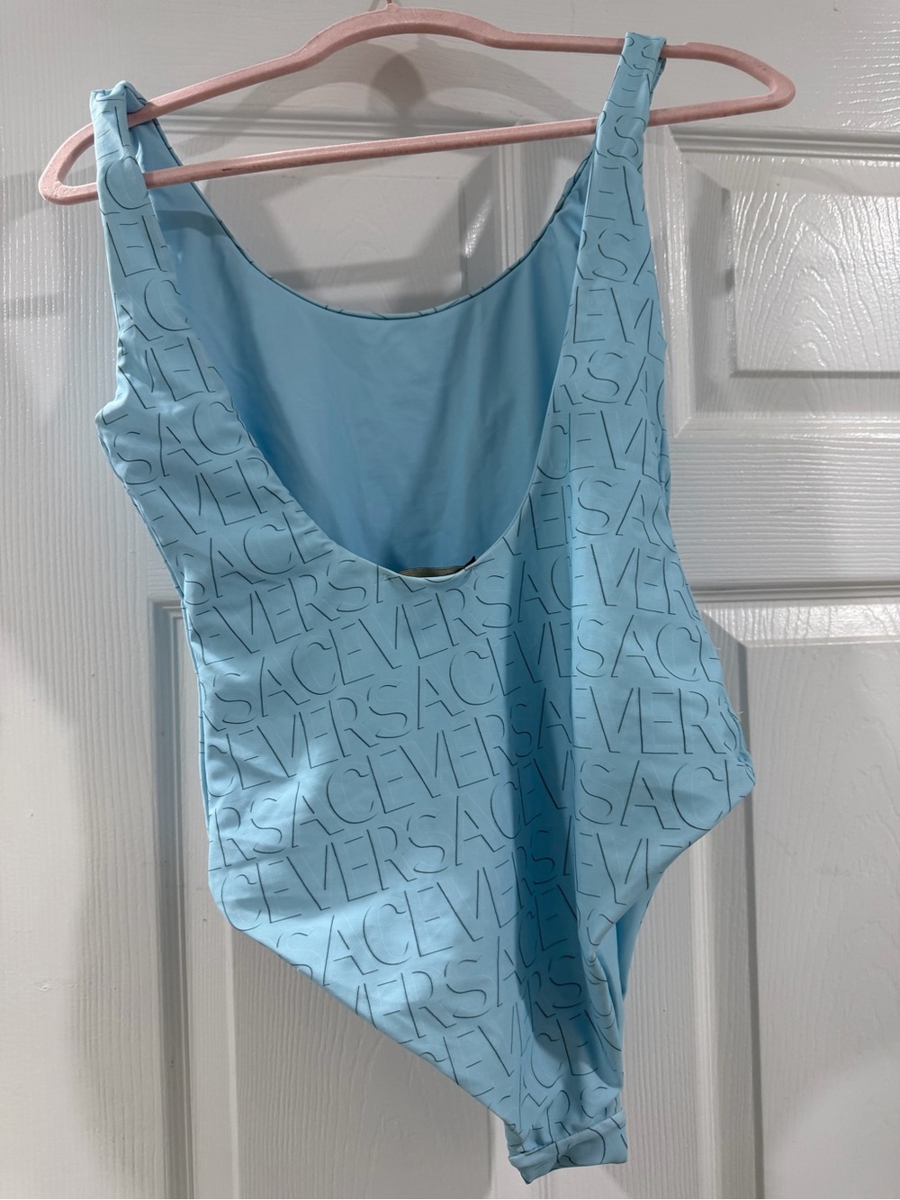 Versace Blue Embossed Logo One-Piece - Picture 3 of 8
